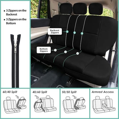 FH Group Car Seat Covers PU Leather 3 Row Car Seat Covers 7 Seater, Airbag Compatible and Split Bench - Fit Most Car, Truck, SUV, & Van, Black - color: Black, style: 7 Seater