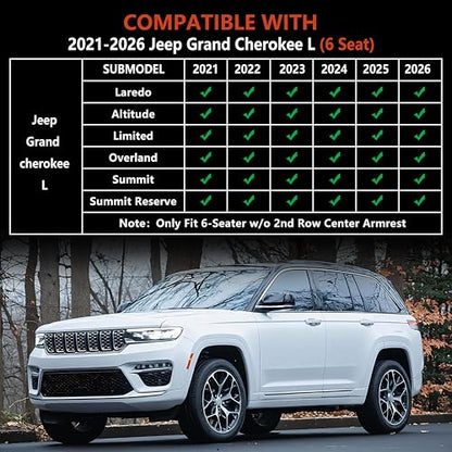 KARPAL Floor Mats & Cargo Liner for 2021-2025 2026 Jeep Grand Cherokee L (6-Seater w/o 2nd Row Center Armrest Only), All Weather TPE Custom Fit Floor Liners Car Mats Accessories - style: 2021-2026 | For Jeep Grand Cherokee L (6-Seat) | Combo Set