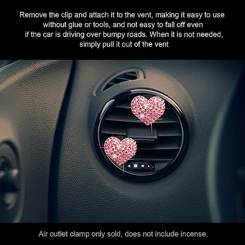 2Pcs Bling Crystal Heart Charms Car Vent Clips - Air Conditioning Outlet Decorative Accessories for Women and Men (Pink)