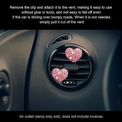 2Pcs Bling Crystal Heart Charms Car Vent Clips - Air Conditioning Outlet Decorative Accessories for Women and Men (Pink)