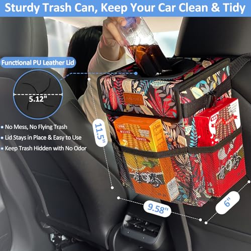 ELONGRIVER Car Trash Can Bin for Back Seat Leak Proof, Cute Car Trash Bag Hanging, Vehicle Trash Can for SUV Truck Van, Automotive Garbage Cans Front Seat Red Leaves - color: Red Leaves, size: 3 Gallons