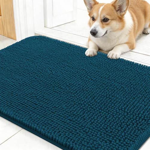 OLANLY Dog Door Mat for Muddy Paws 24x16, Absorbs Moisture and Dirt, Absorbent Non-Slip Washable Doormat, Quick Dry Chenille Mud Mat, Entry Indoor Entryway Carpet for Inside Floor, Atlantic Blue - color: Atlantic Blue, size: 24" X 16"