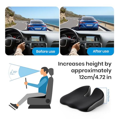 Benazcap Elevated Car Seat Cushion, Memory Foam Car Seat Pad, Height Boost Improves Driving View, Sciatica & Lower Back Pain Relief, Essentials for Long Road Trip Driving - color: Black