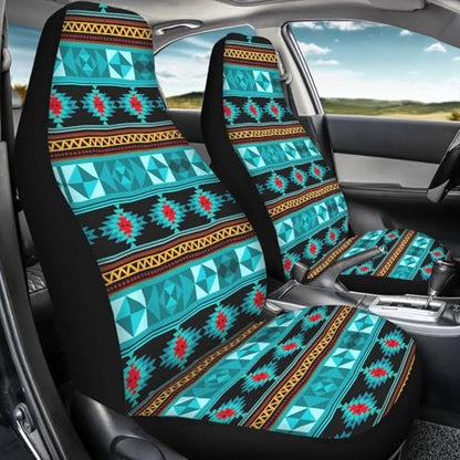 Bulopur Ethnic Aztec Geometry Car Front Seat Covers Set of 2, Auto Interior Accessories Front Automobile Seat Cover for Cars Truck Van SUV - color: Ethnic Aztec Geometry Blue