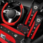 NBTEPEM 6 PCS Bling Car Accessories Set, Leather Steering Wheel Covers Universal 14.5-15 inch, Center Console Cover, Seat Belt Cushion, Cup Holder Coaster (Red) - color: Red