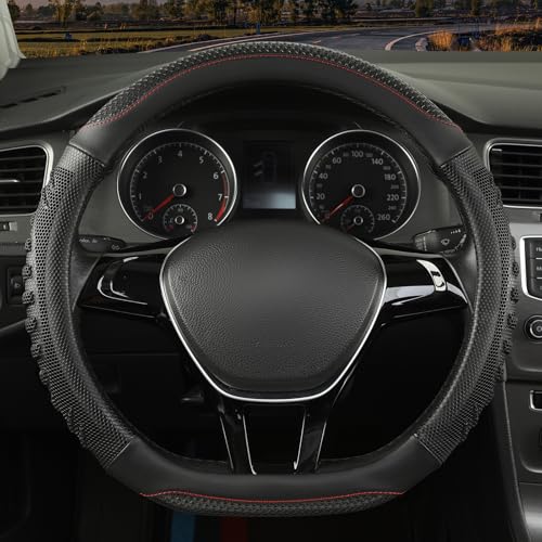 D Shaped Steering Wheel Cover Great Grip with 3D Honeycomb Hole, Anti-Slip Sporty Design, Universal 15 inch(All Black) - color: All Black, size: D Shaped-Middle[14.5''-15'']