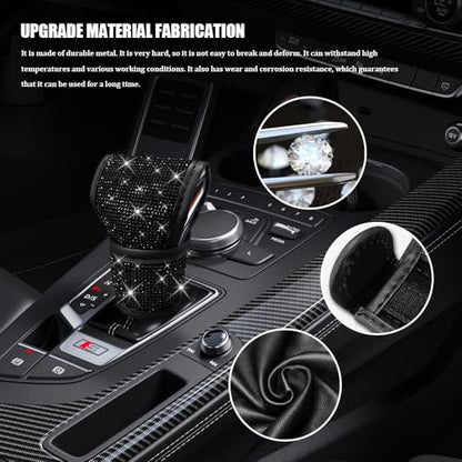 Bling Auto Gear Shift Knob Cover, Car Shifter Cover, Sparkly Crystal Rhinestones Gear Shift Knob Cover for Women Girls, PU Leather Shift Gear Cover with Bling Accessories Fit Cars (Black) - color: Black
