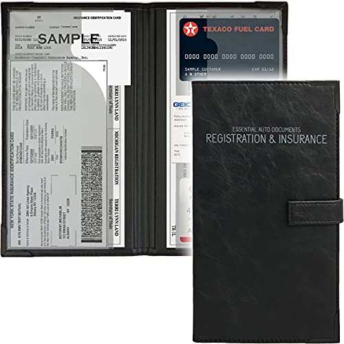 Auto Insurance and Registration Card Holder - Vehicle Glove Box Document Organizer - Car Essential Paperwork Holder for DMV, AAA, Contact Information Cards - Premium PU Leather Wallet Case - Black - color: Black