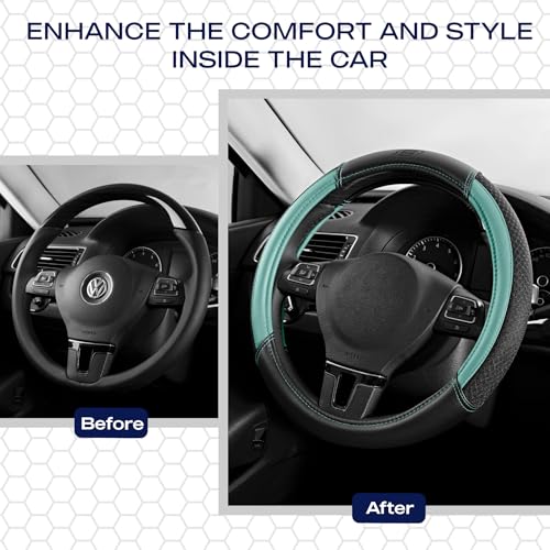 Skechers Air-Cooled Steering Wheel Cover,Air Cool Mesh Leather Car Steering Wheel Cover Universal Fit 14" 1/2-15" Car Wheel Protector for Men Women Fit Suvs,Vans,Sedans,Car,Trucks,Mint - color: Mint