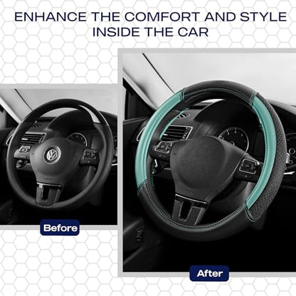 Skechers Air-Cooled Steering Wheel Cover,Air Cool Mesh Leather Car Steering Wheel Cover Universal Fit 14" 1/2-15" Car Wheel Protector for Men Women Fit Suvs,Vans,Sedans,Car,Trucks,Mint - color: Mint
