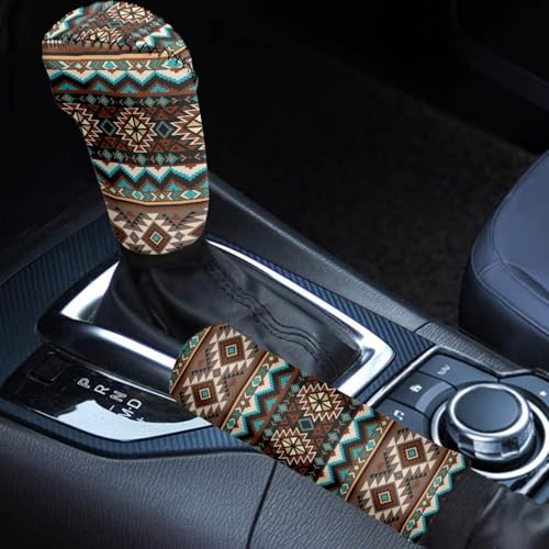 Bulopur Car Shifter Gear Hand Brake Trim Cover Set for Most Cars Van SUV Sedan Truck Auto Accessories - color: Aztec Navajo Ethnic