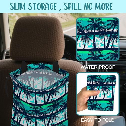 Car Garbage Bag Tropical Green Palm Trees Hanging Canvas Car Trash Bag Waterproof Drawstring Car Back Seat Organizer for Car Back Front Seat Console with Adjustable Buckle - color: Tropical Green Palm Trees