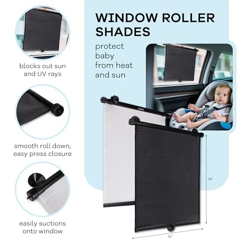 Hoovy My First Car Ride™ 3-in-1 Baby Car Essentials Bundle, Roller Sun Shades, Rear-Facing Mirror, and Seat Protector