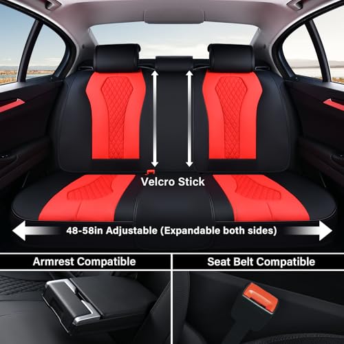 Coverado Car Seat Covers, Back Car Seat Cover, 3-Pieces Leather Seat Cover, Luxury Car Seat Cushion, Luxury Seat Cover Seat Protector Universal Most Cars Trucks SUV - color: Black/Red