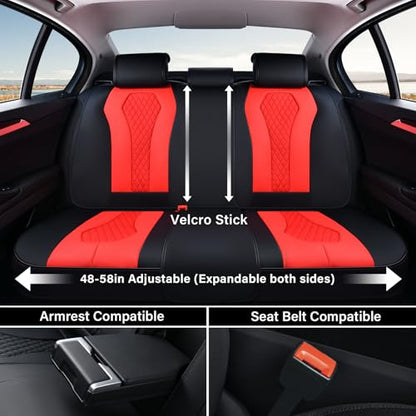 Coverado Car Seat Covers, Back Car Seat Cover, 3-Pieces Leather Seat Cover, Luxury Car Seat Cushion, Luxury Seat Cover Seat Protector Universal Most Cars Trucks SUV - color: Black/Red