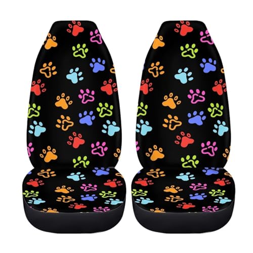Comfort Car Front Seat Cover Set of 2 Colorful Heart Dog Paw Print Car Seat Covers Front Set Anti-Slip Automotive Car Interior Covers Universal Fit for Cars Trucks and SUVs - color: Colorful Heart Dog Paw Print