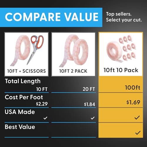 Industrial Strength - 10FT Clear Indoor/Outdoor Adhesive Mounting Tape - Self Mating Reclosable Fastener Compatible with 3M SJ3550 / SJ3560 Dual Lock - size: 10 FT, style: Clear