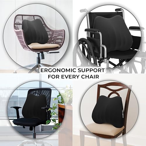 Samsonite Lumbar Support Pillow for Office Chair and Car Seat - Memory Foam Pillows Car Lumbar Support Brace, Lumbar Support Pillow for Car & Low Back Pain Relief, Black