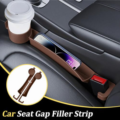 2PCS Car Seat Gap Filler, Soft Carbon Fiber Vehicle Between Seat and Console Organizer with Cup Holder, Prevent Falling Automotive Interior Chair Gap Plug, Universal Fit (Brown) - color: Brown
