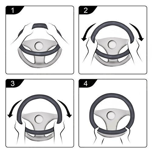 Car Steering Wheel Cover Universal 15 Inch Middle Size Auto Anti-Slip Leather Wheel Protector with Flower Grain Design Blue Style - color: Blue