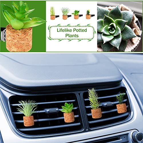 4 Pcs Succulent Air Vent Clip Car Accessories Cute Plant Green Decoration Boho Car Accessories Gift Air Freshener for Women Girl Man Father Mini Artificial Plant for Interior Clips Diffuser