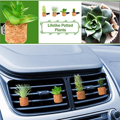 4 Pcs Succulent Air Vent Clip Car Accessories Cute Plant Green Decoration Boho Car Accessories Gift Air Freshener for Women Girl Man Father Mini Artificial Plant for Interior Clips Diffuser