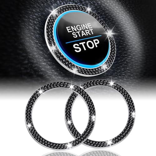 LivTee 2 PCS Crystal Double Rhinestone Car Engine Start Stop Decoration Ring, Bling Car Interior Accessories for Women, Push to Start Button Cover Sticker, Automotive Decals, Black - color: Double Black