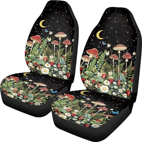 Mushroom Print Car Seat Covers for Front Seat Only Washable and Breathable Bucket Seat Covers for Women Men for Most Car Interior Covers Sedan Truck SUV Van - Vintage Butterfly Star Night - color: Mushroom