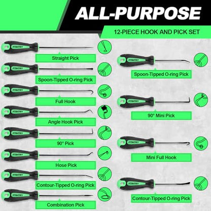 12-Piece Pick and Hook Tools Set, Pick Tool Set Car Auto Oil Seal/O-Ring Seal Gasket Pick Hooks Puller Remove, Long and Mini Pick Tool Set