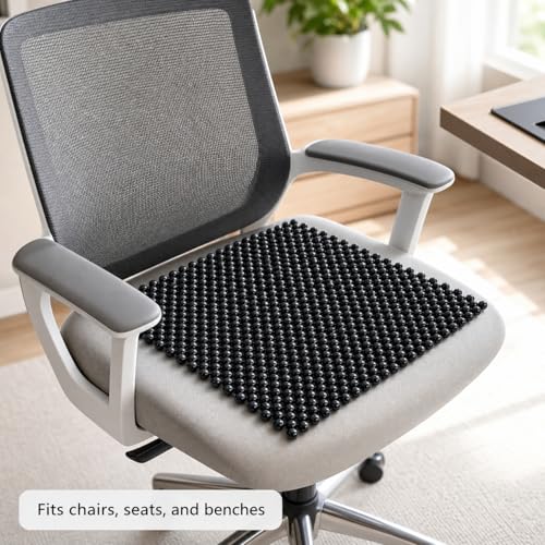 HJJKKH Natural Wood Beaded Seat Mat, Summer Office Chair Seat Cushion 17" x 17", Cooling Breathable Car Seat Cover Cushion for Vehicle Supplies Home Sofa Pads - color: Black