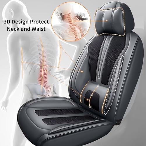 Custom Fit Faux Leather Seat Covers for Nissan Frontier 2007-2026 Full Set 5 Seats, Airbag Compatible, Black & Dark Gray - color: #066 Black&Gray, size: 5 Seats