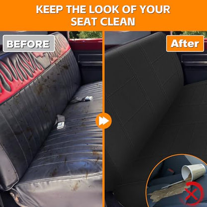 Truck Bench Seat Cover Compatible with 1961-1987 Chevy C10/20 & K10/20, Heavy Duty Knitted Fabric with Sponge Seat Cushion, Black - color: black