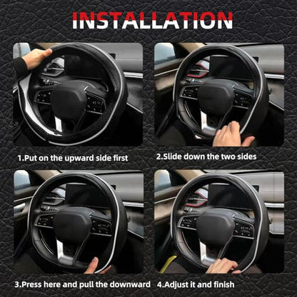 NBTEPEM Customized Auto Car Steering Wheel Cover for Toyota, Microfiber Leather Steering Wheel Covers with Anti-Slip Lining, Breathable, Safety, Soft, Sports Style (Black with White Line) - color: Black with White Line