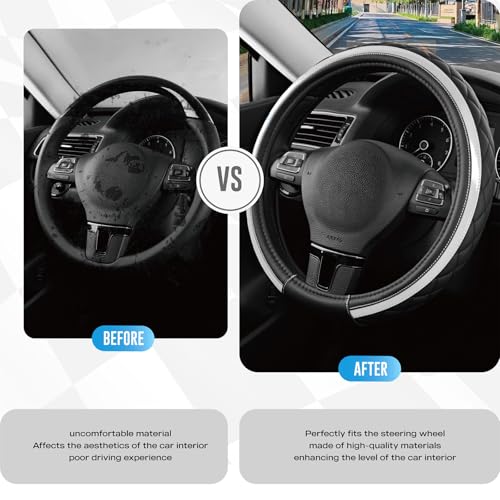 Road Comforts Leather Steering Wheel Cover – Black & Silver, Universal Fit 14.5-15 Inch, Microfiber Leather, Anti-Slip & Breathable Design for Men and Women - color: Silver