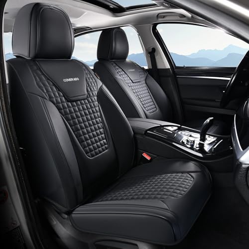 Coverado Car Seat Covers Front Seats, Nappa Leather Seat Covers Waterproof Car Seat Protectors Universal Fit for Most Cars SUV Trucks，Black - color: Black Pro, size: Front