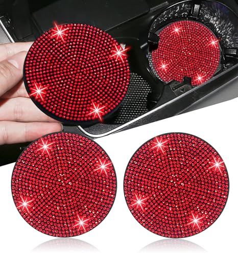 NBTEPEM 2pcs Bling Car Cup Holder Coaster, 2.75 inch Anti-Slip Shockproof Universal Fashion Car Coasters Insert Bling Crystal Rhinestone Automotive Interior Accessories for Women (2 pcs, Red) - color: Red, size: 2 pcs