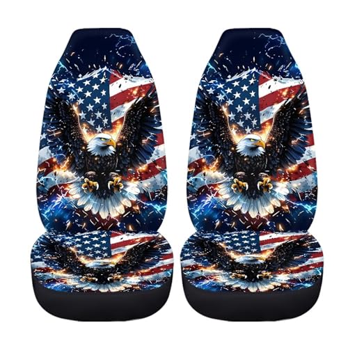 Dreaweet American Eagle Print Car Seat Covers Front Seats Only Universal Patriotic Car Accessories Interior 2 Piece Elastic Breathable Bucket Seat Covers for Most Cars SUV Trucks - color: American Eagle