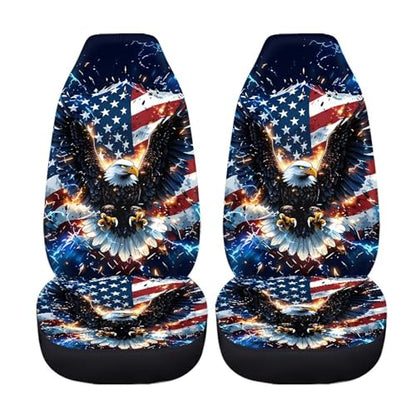 Dreaweet American Eagle Print Car Seat Covers Front Seats Only Universal Patriotic Car Accessories Interior 2 Piece Elastic Breathable Bucket Seat Covers for Most Cars SUV Trucks - color: American Eagle