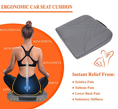 kingphenix Premium Car Seat Cushion, Memory Foam Driver Seat Cushion to Improve Driving View- Coccyx & Lower Back Pain Relief - Seat Cushion for Car, Truck, Office Chair (Leather Gray) - color: Leather Gray