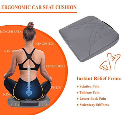 kingphenix Premium Car Seat Cushion, Memory Foam Driver Seat Cushion to Improve Driving View- Coccyx & Lower Back Pain Relief - Seat Cushion for Car, Truck, Office Chair (Leather Gray) - color: Leather Gray