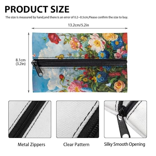 Floral Fabric Purse Zipper Tissue Bag Butterfly Pattern Pocket Tissues Travel Packs Washable Tissue Holder 5.2 x 3.2 Inch Tissue Packs for Coins Tissue Cards Car Travel Office Home - color: Floral Butterfly