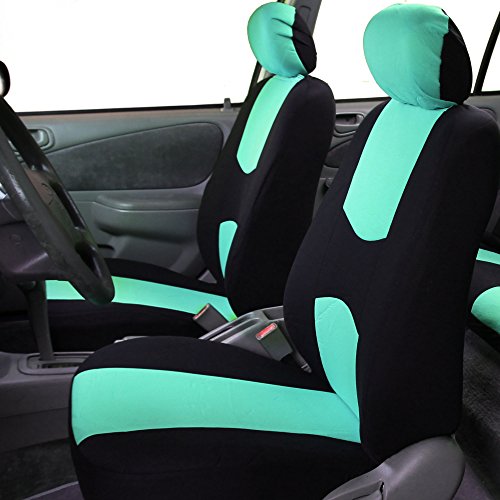FH Group Car Seat Covers Front Set in Cloth - Car Seat Covers for Low Back Car Seats with Removable Headrest,Universal Fit,Automotive Seat Covers,Washable Car Seat Cover for SUV,Sedan,Van Mint - color: Mint, style: Seat Cover Front Set