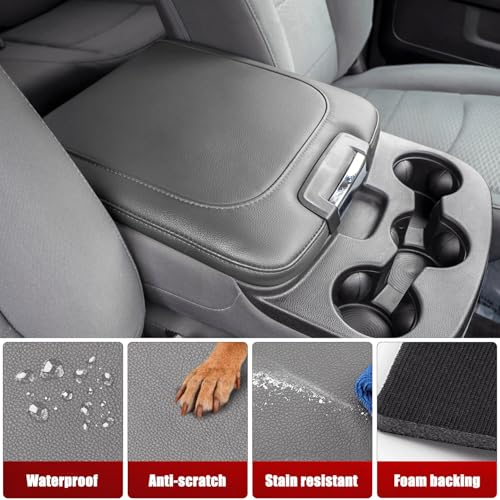 KBH Center Console Armrest Cover Replacement for 2013-2018 Ram 1500, 2013-2025 Ram 1500 Classic/2500/3500, 40/20/40 Jump Seat, Vinyl Leather, Anti-Scratch, Gray
