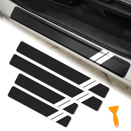 Door Sill Protector for Dodge Charger Challenger Durango Accessories Car Door Entry Guard Sill Protector with Plastic Scraper Carbon Fiber Leather Threshold Stickers（White, 4PCS） - color: White, size: 4PCS