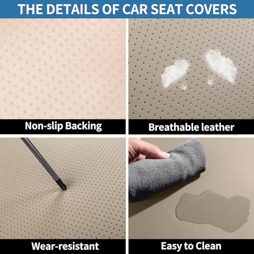 Leather Front Car Seat Covers Breathable Seat Covers Waterproof Seat Protectors Universal Fit for Most Automotive Cars SUV Trucks Van (Beige, Front Pair)