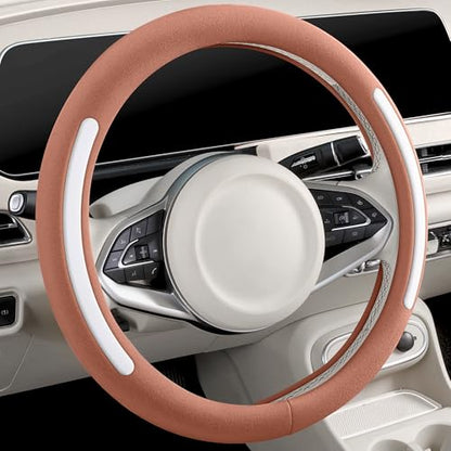 Steering Wheel Cover, Universal 15 inch, Faux Leather Steering Wheel Protector Anti-Slip, Breathable & Heating-Compatible for Cars Trucks SUVs Vans - color: Brown