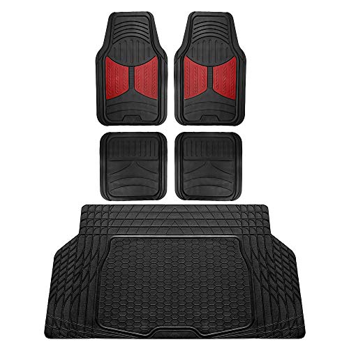 FH Group Monster Eye Full Set Rubber Floor Mats w. Trimmable Vinyl Trunk Liner/Cargo Mat Black- Fit Most Car, Truck, SUV, or Van (Burgundy/Black) F11313- F16403 - color: Burgundy, size: Universal, style: Floor Mat + Cargo Mat Set