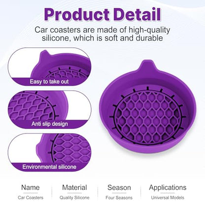 SINGARO Car Cup Holder Coaster, Silicone Cup Holder Insert, Universal Non-Slip Cup Holders, Car Accessories Interior for Women and Man 4 Pack Purple - color: Deep Purple