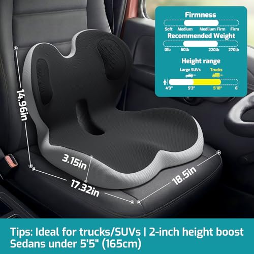 Trucker Seat Cushion, Car Seat Cushions with Lumbar Support Pillow, Ergonomic L-Shaped Orthopedic Memory Foam Pad for Long Driving Back Pain Sciatica Relief, Drivers Office Workers (Black+LGrey) - color: Black+lgrey