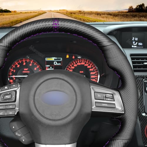 MEWANT Matte Carbon Fiber&Genuine Leather Steering Wheel Cover for Subaru WRX 2015-2021 / WRX STI 2015-2021 Steering Wheel Cover Accessories - color: 33：Matte Carbon Fiber&Real Leather
